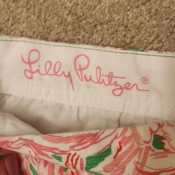 Lilly Pulitzer "Pink Colony" Buttercup Scalloped Shorts w/ Flamingos Size 000 - Picture 4 of 7